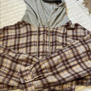 Plaid Cropped Button-Up Hoodie